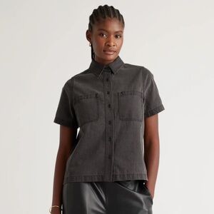Distressed Denim Short Sleeve Shirt